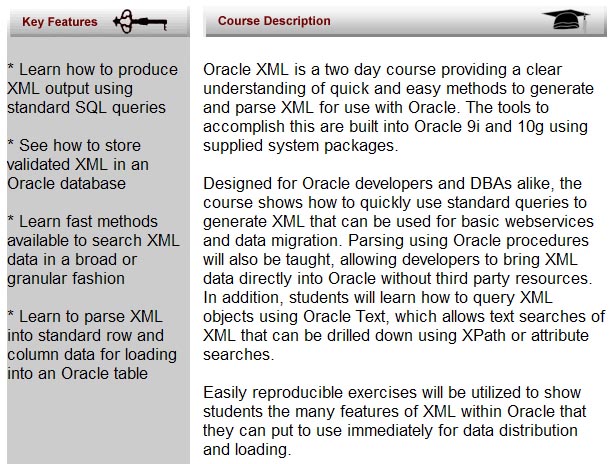 Oracle XML class outline